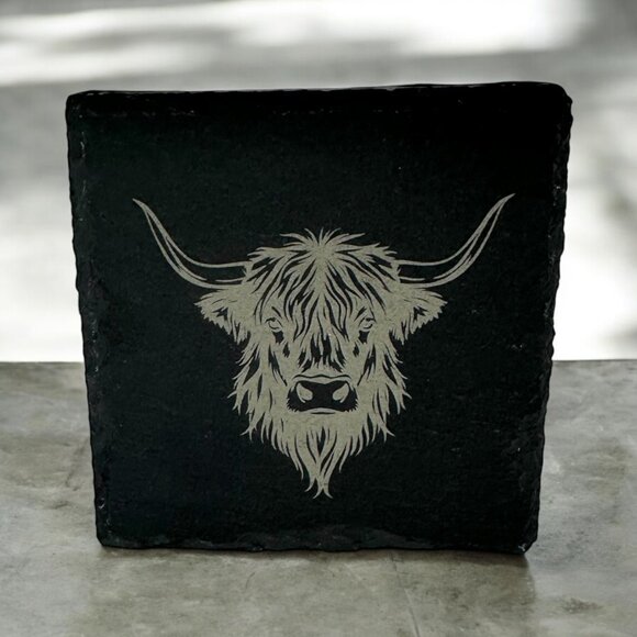 Rustic Farm Theme Slate Coaster Set | Highland Cow Barn Tractor Barrel - Picture 4 of 8